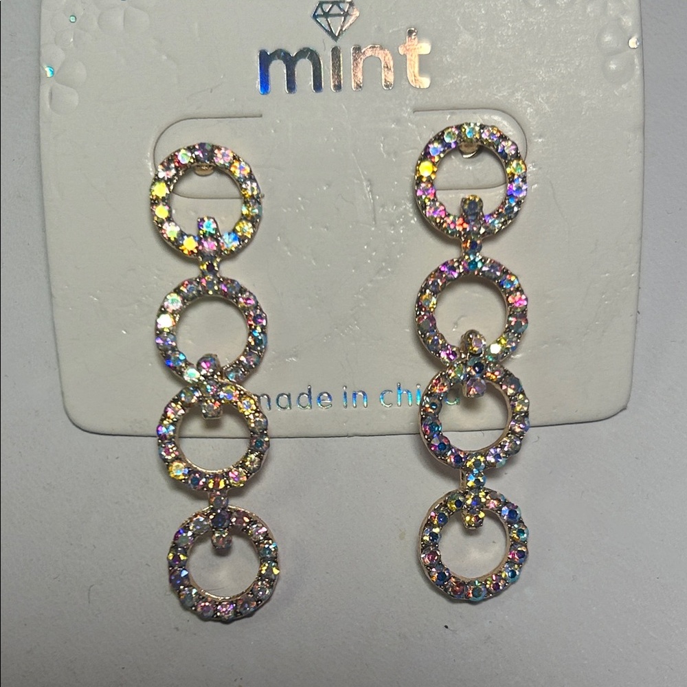 Mint Iridescent Circle Drop Earrings